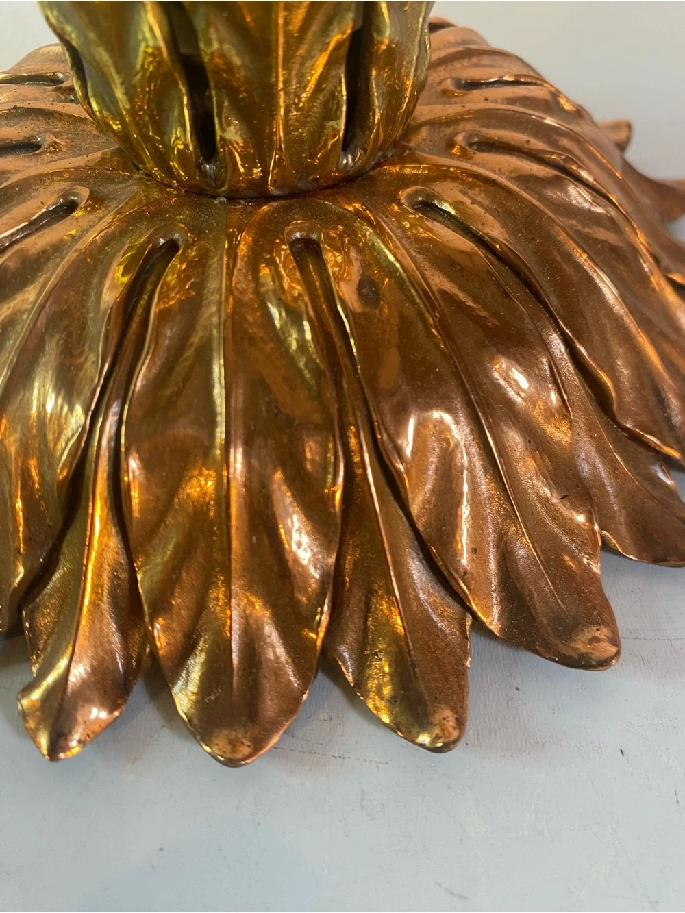 Vintage Heavy Brass Leaf Taper Candle Holder 6.5” Diameter